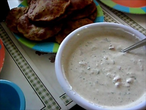 Aloo Ki Poori (Stuffed Potato Poori) And Pudina Raita (Mint Yogurt) 